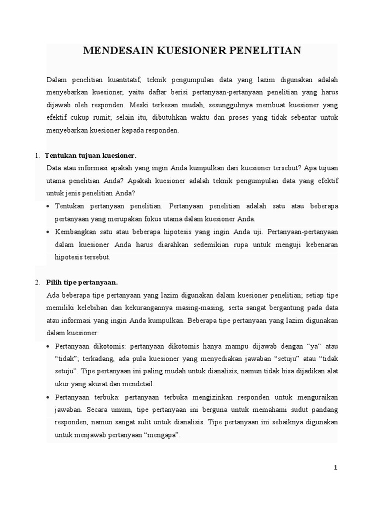 Cara Membuat Kuesioner Penelitian | PDF
