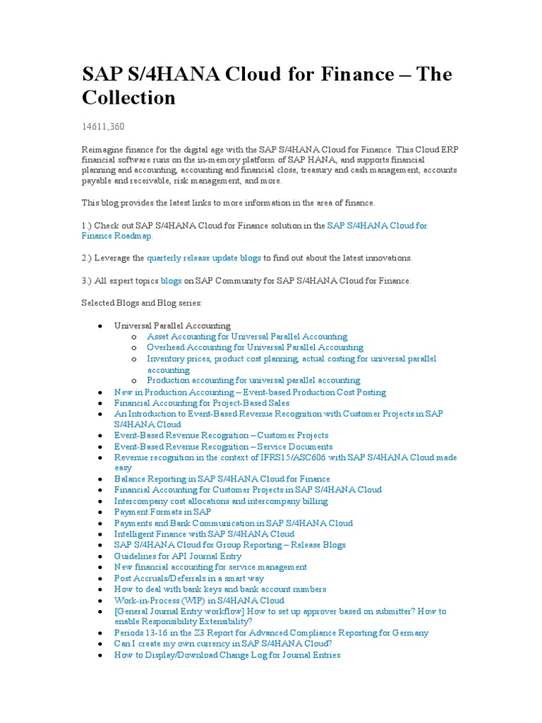 S4HANA Cloud For Finance | PDF | Cloud Computing | Revenue
