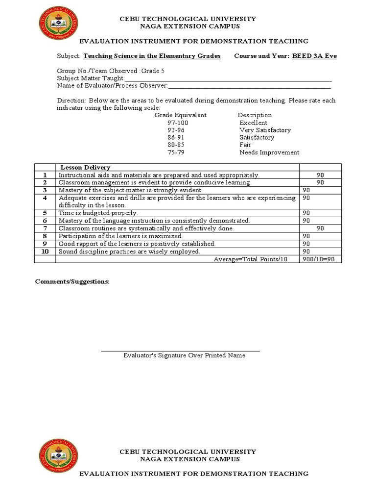 Beed 3a Evaluation Instrument For Demo Teaching | PDF | Classroom ...