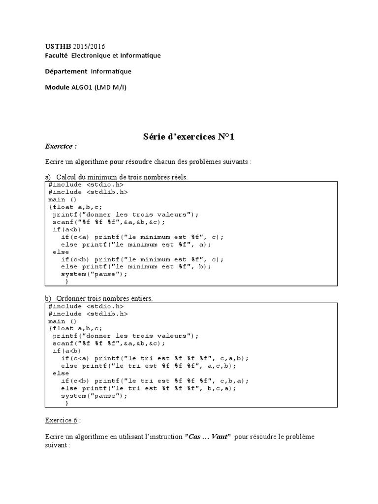 Algorithmes de base en C pour débutants | PDF | Informatique ...
