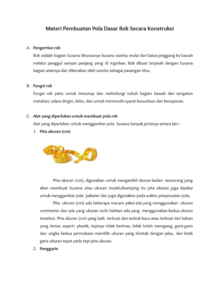 Pola Dasar Pembuatan Rok Konstruksi | PDF