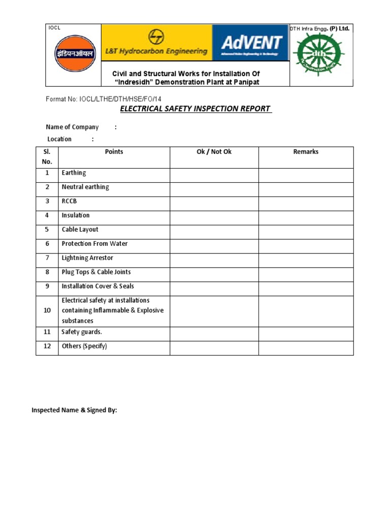 Electrical Safety Inspection Report PDF