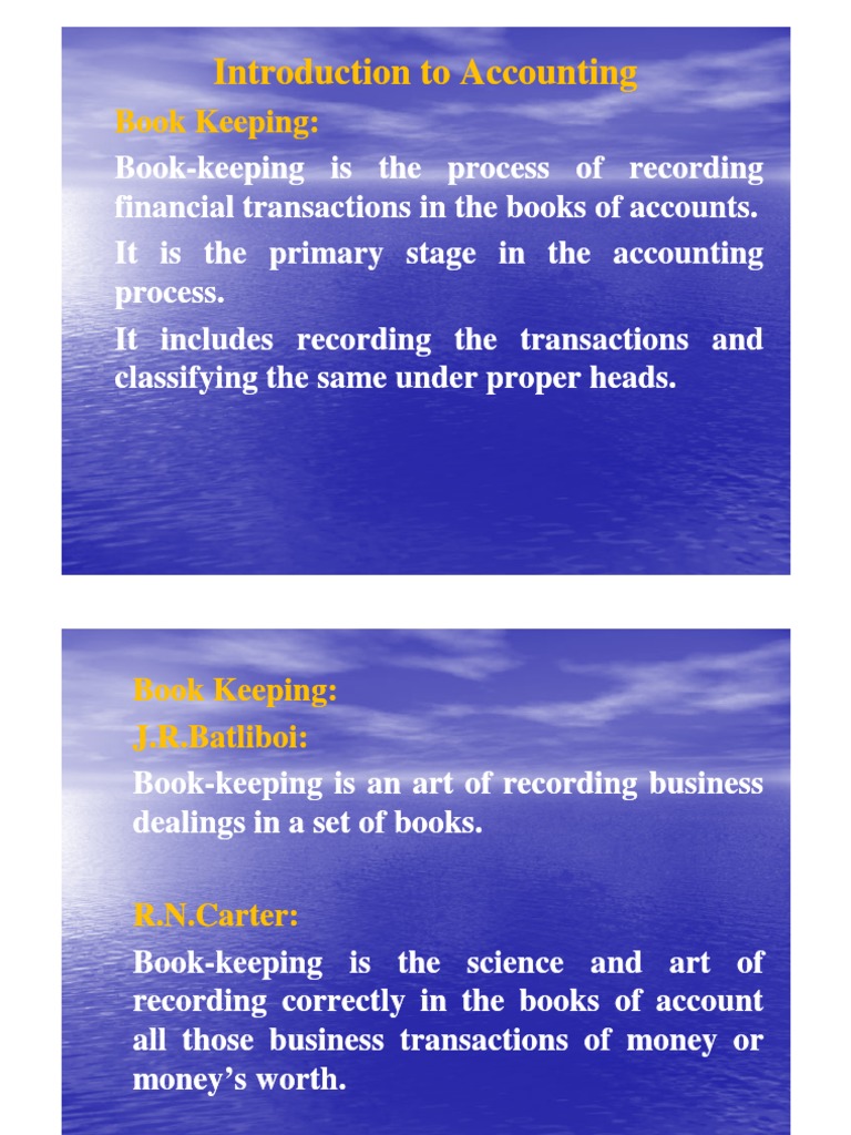 Introduction To Accounting Introduction To Accounting Book Keeping