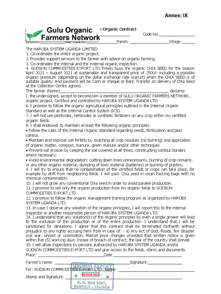 Organic Farming Contract Agreement | PDF | Organic Farming | Agriculture