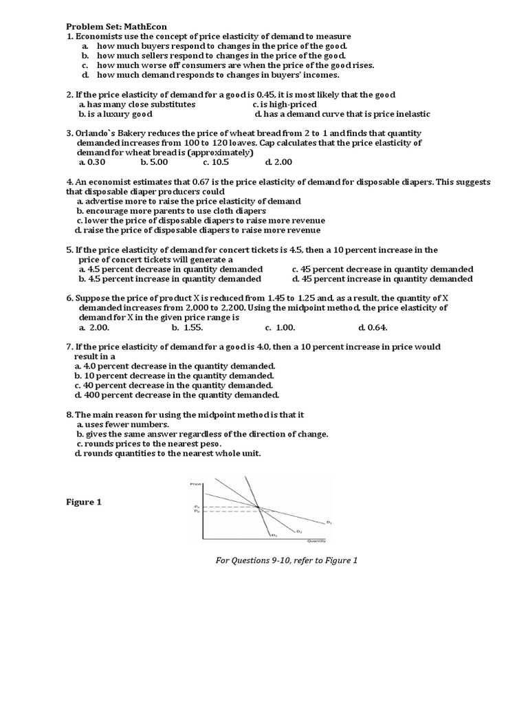 Problem Set: Mathecon: For Questions 9-10, Refer To Figure 1 | PDF ...