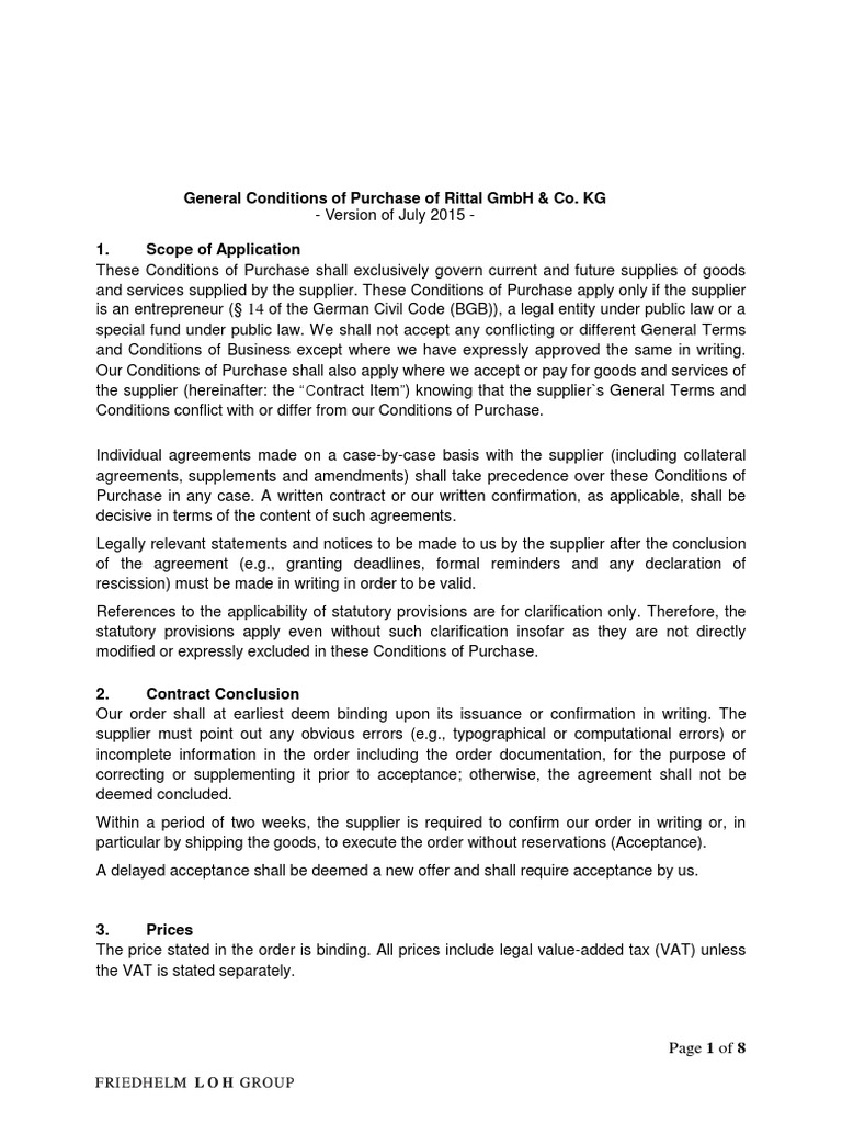 General Conditions of Purchase of Rittal GMBH & Co. KG PDF Legal
