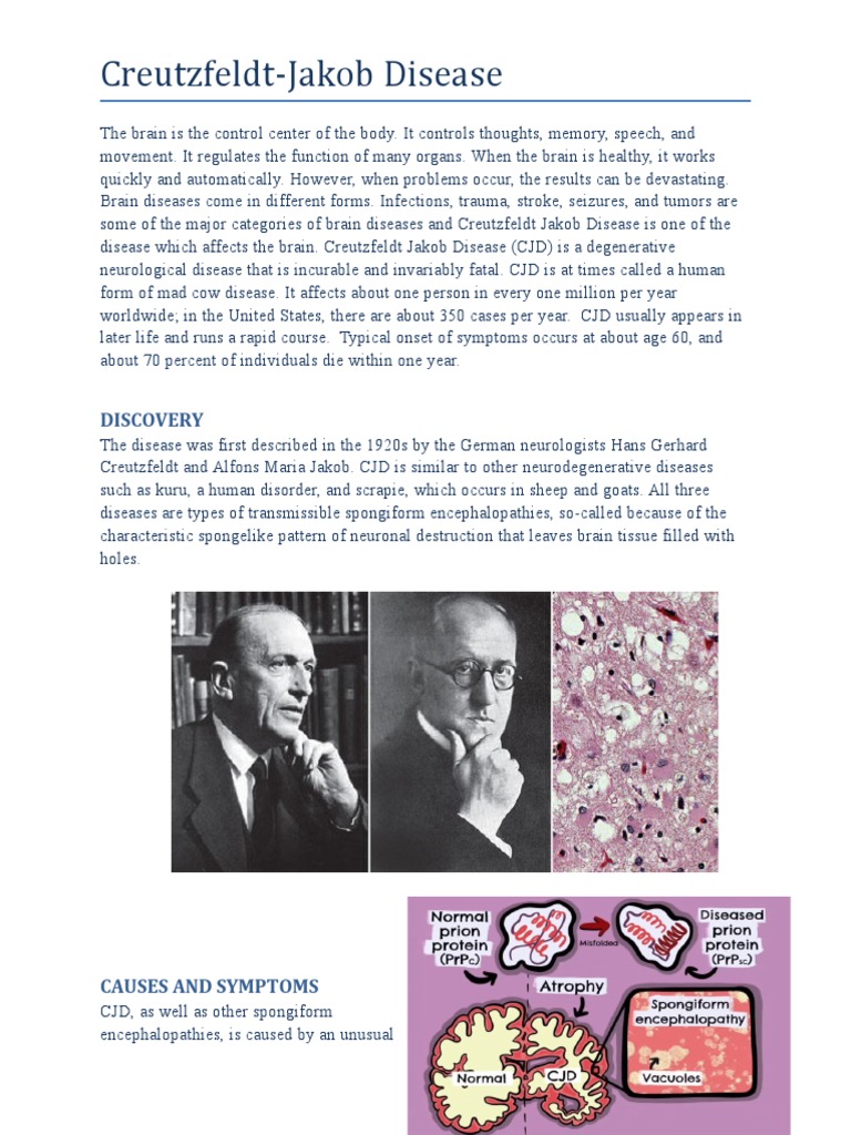 CreutzfeldtJakob Disease Discovery PDF Human Diseases And