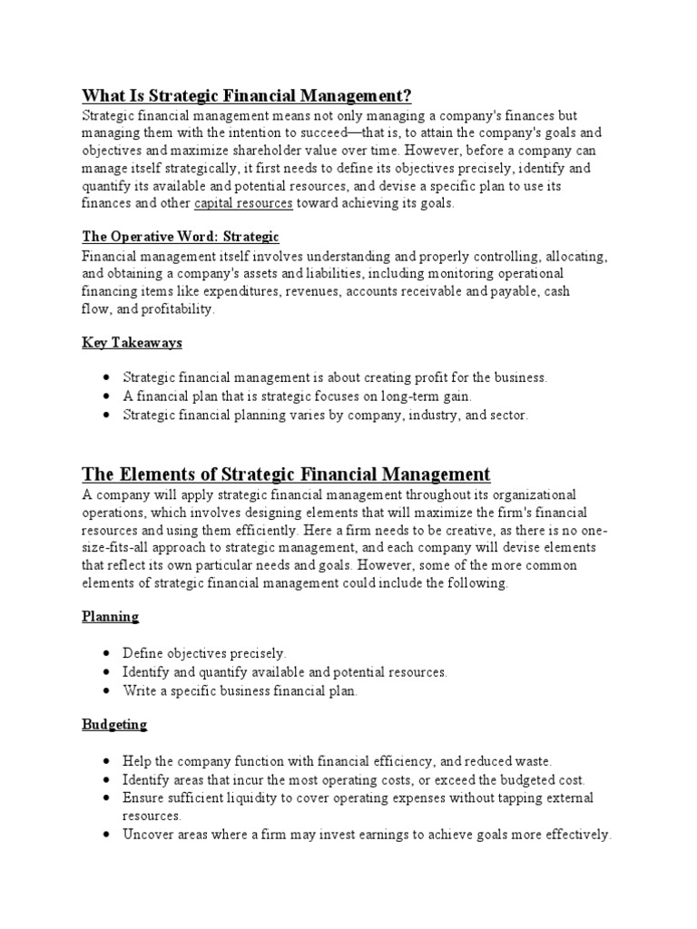 What Is Strategic Financial Management | PDF | Securities (Finance ...