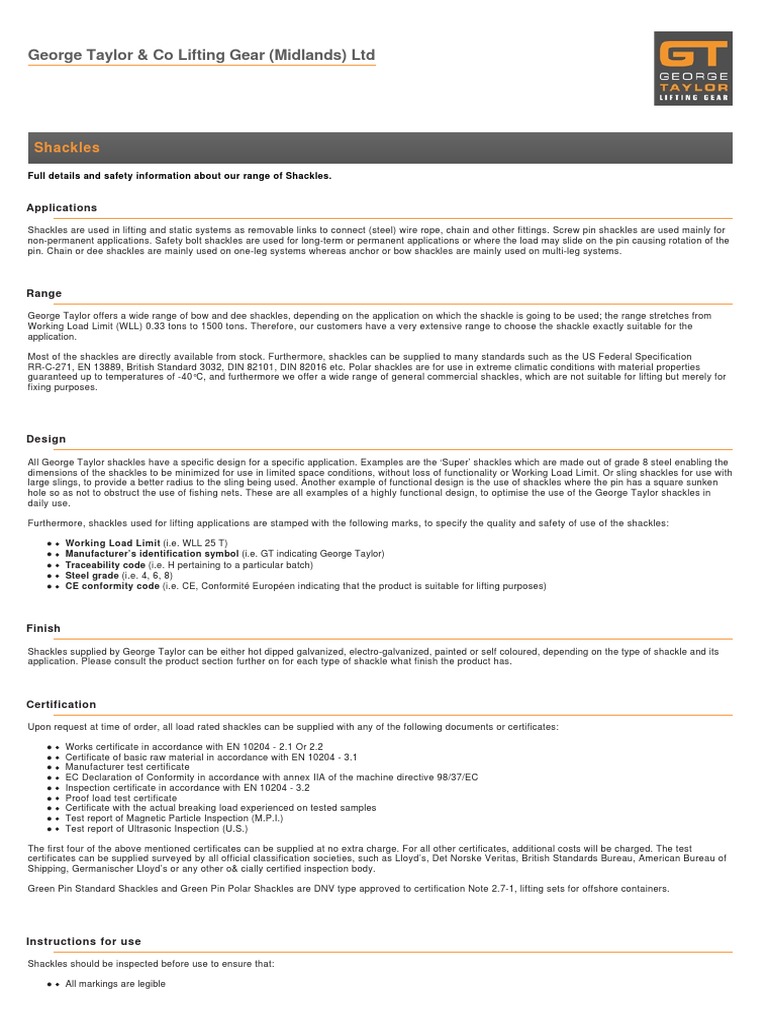 Taylor & Co Lifting Gear (Midlands) LTD Shackles PDF Screw
