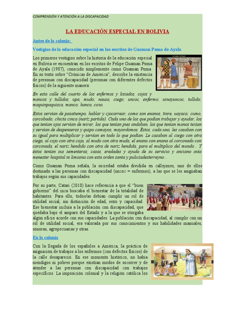 La Educación Especial en Bolivia. | PDF | Invalidez | Educación especial