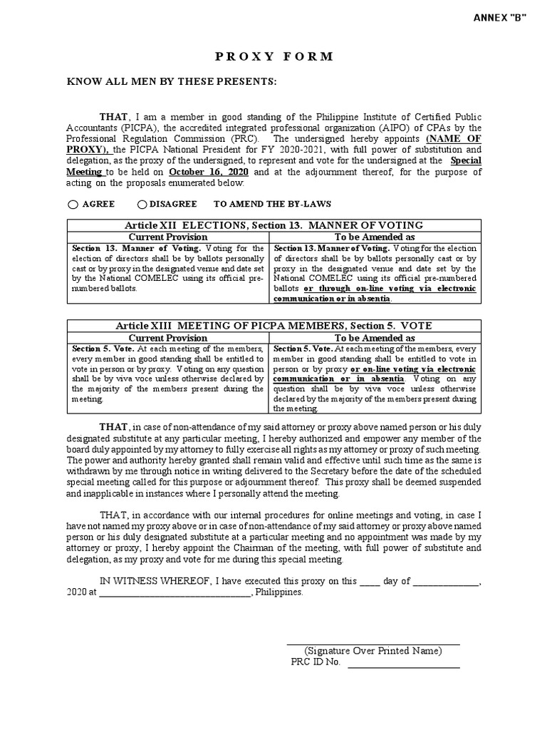 Proxy Form | PDF | Proxy Voting | Legal Documents