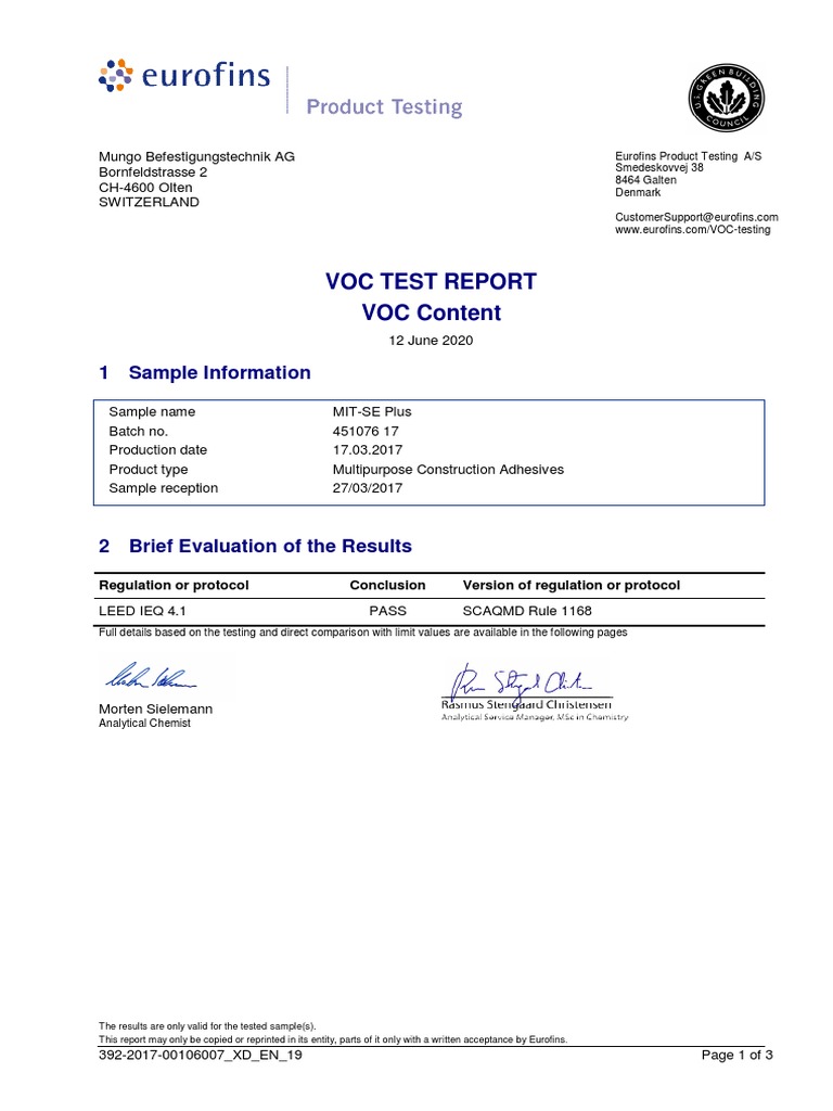 VOC Test Report for MIT-SE Plus | PDF | Volatile Organic Compound ...