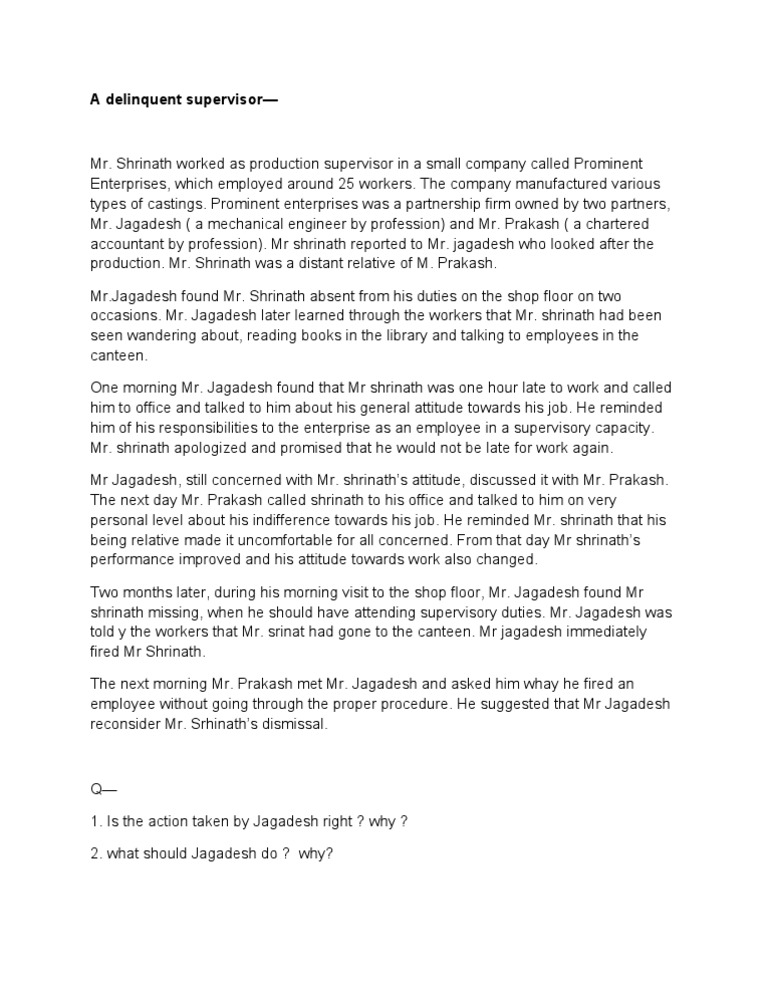 Supervisor Dismissal Case Study Analysis | PDF | Self-Improvement
