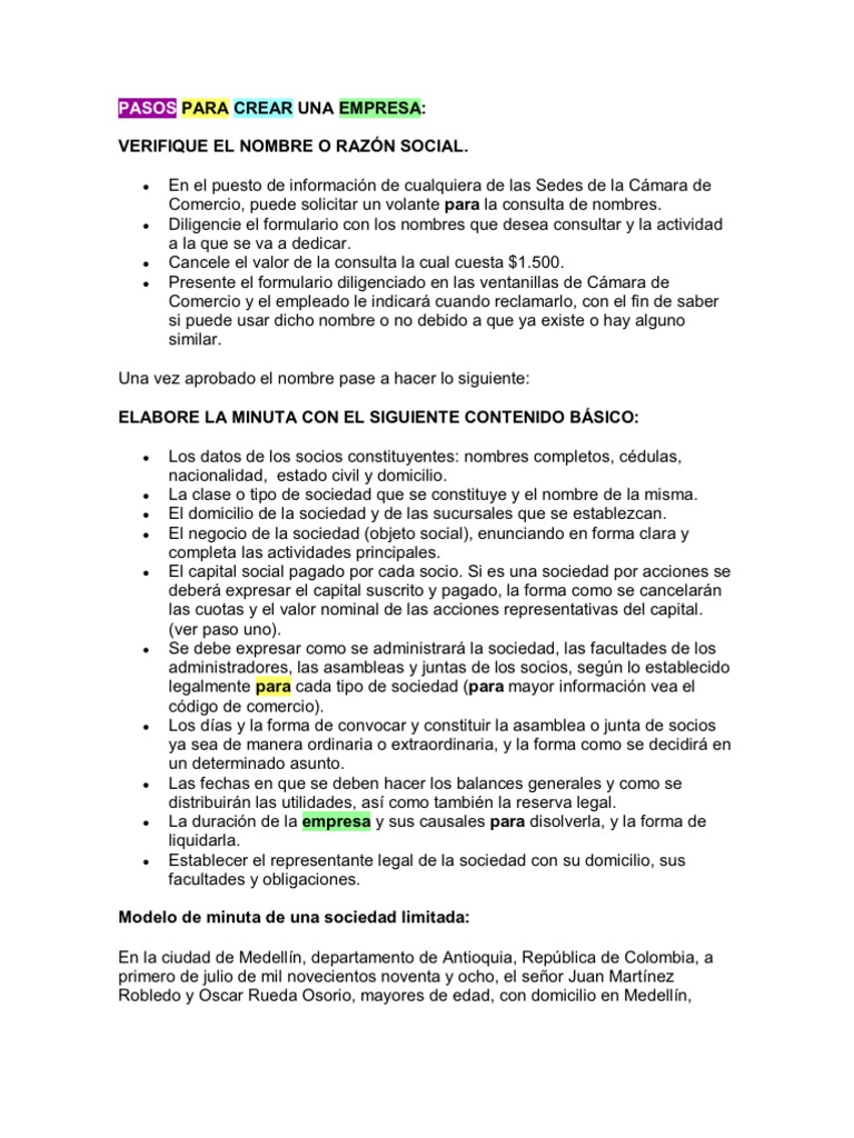 Pasos para Crear Una Empresa | PDF | Sociedad de responsabilidad ...