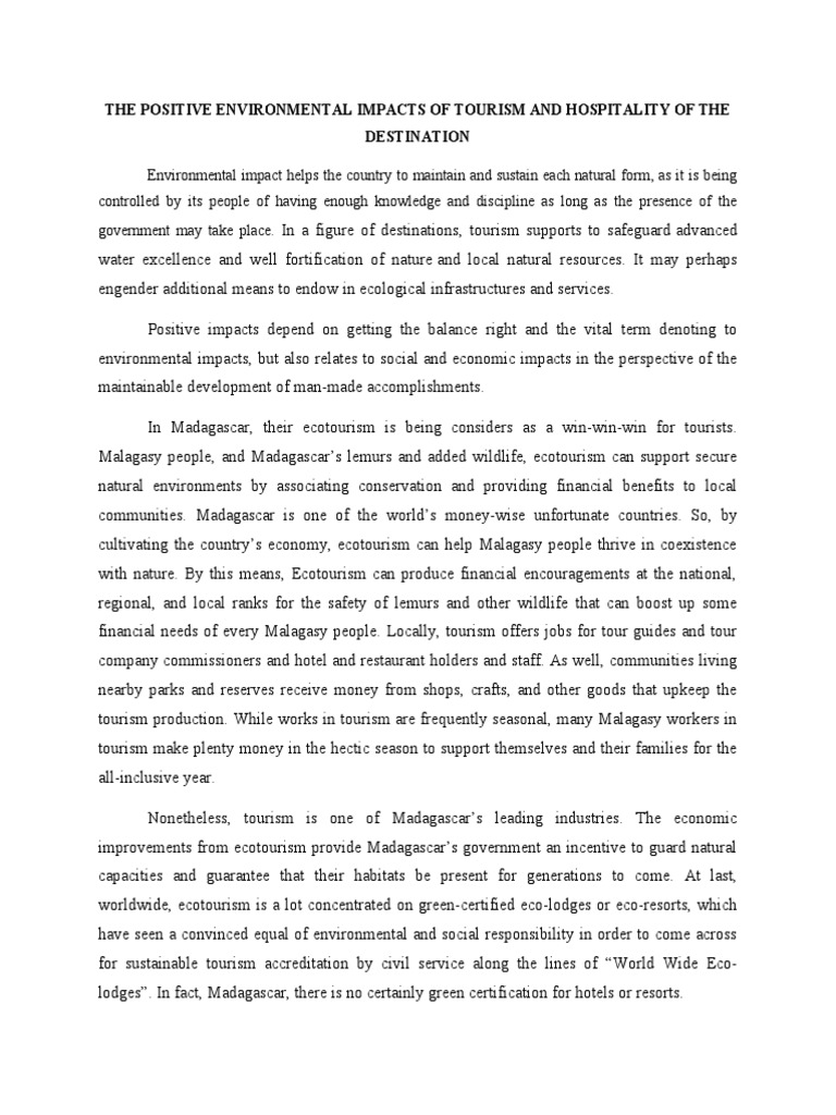 The Positive Environmental Impacts of Tourism and Hospitality of The ...