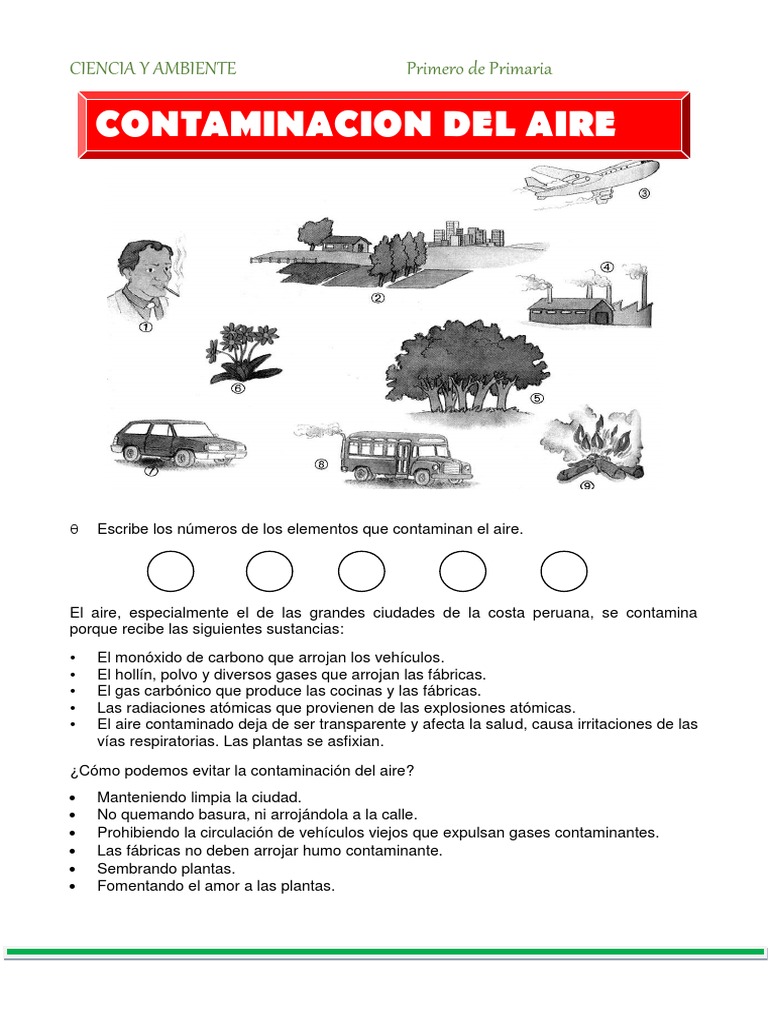 Contaminacion Del Aire para Primero de Primaria | PDF