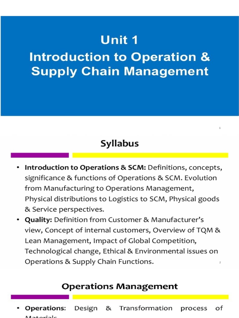 Unit 1 Introduction To Operations N Supply Chain Management | PDF ...