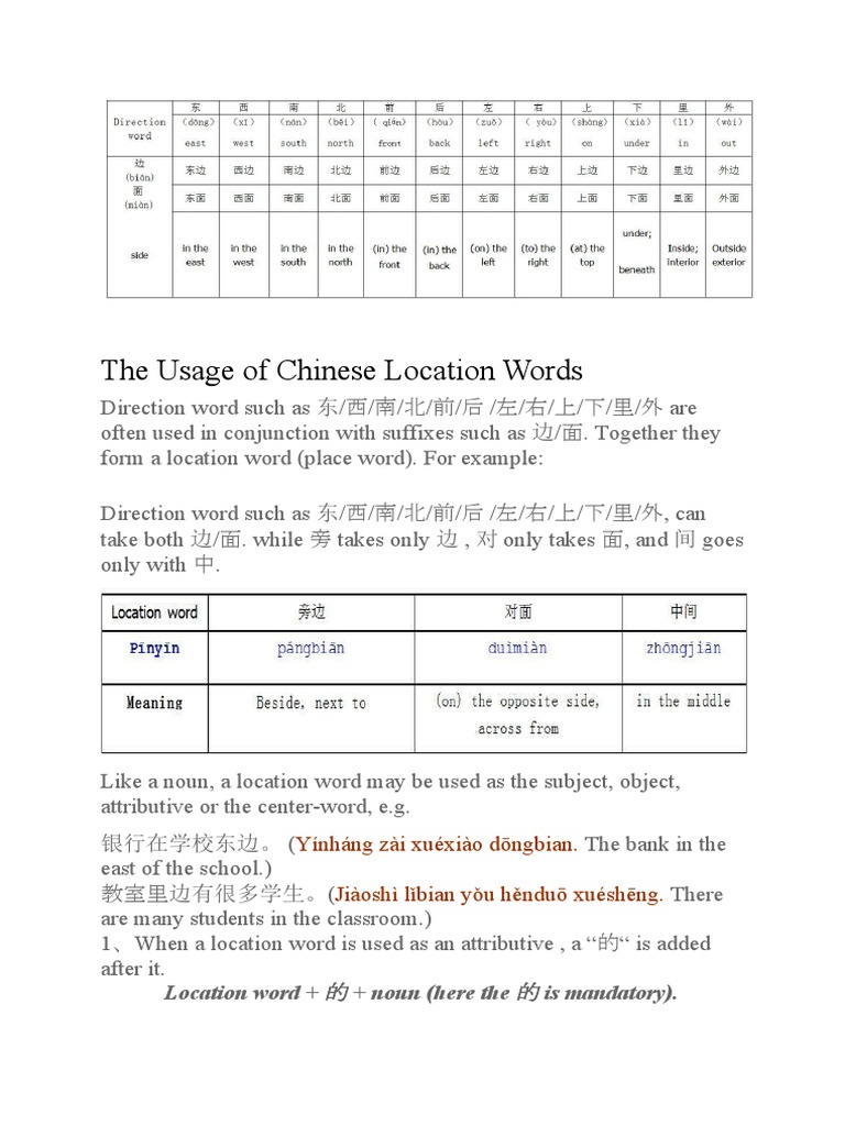 Understanding Chinese Location Words | PDF | Adjective | Word