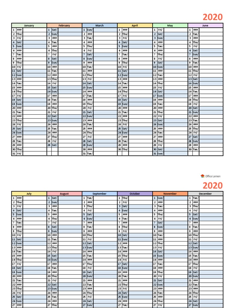 Urlaubskalender 2020 2 Seiten | PDF | Christian Festivals And Holy Days