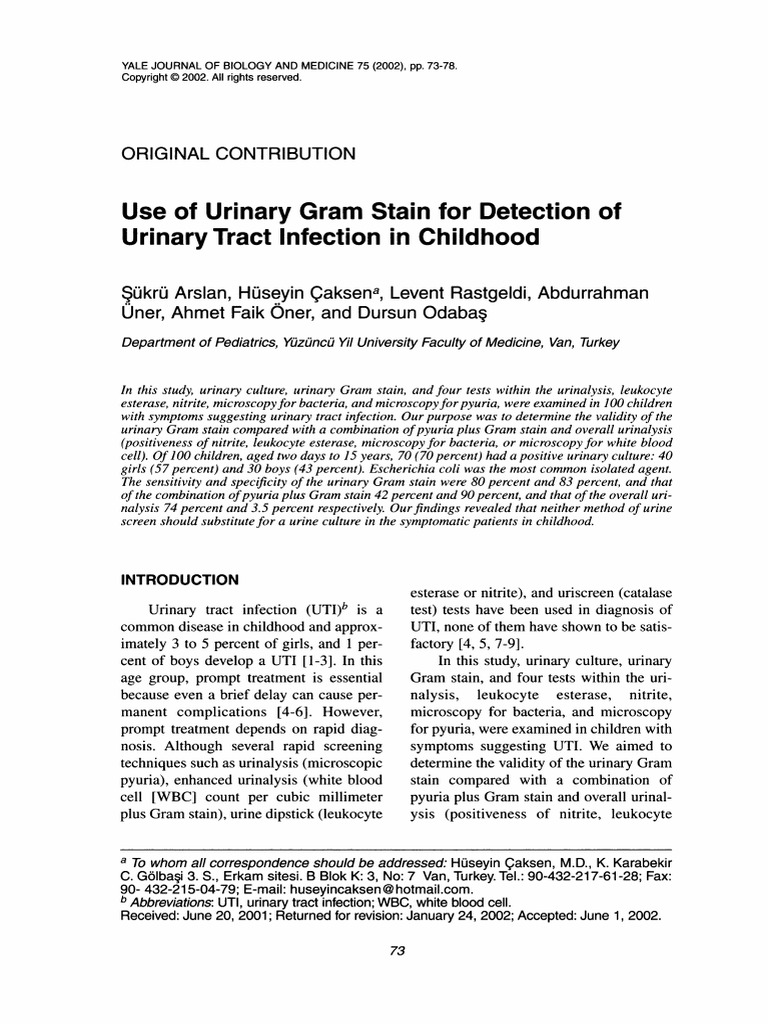 Use of Urinary Gram Stain For Detection of UTI PDF Urinary Tract