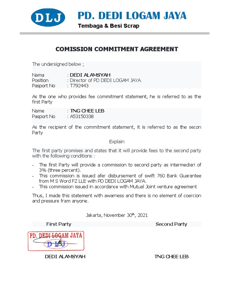 Commission Agreement for Scrap Metal Deal | PDF | Politics | Law