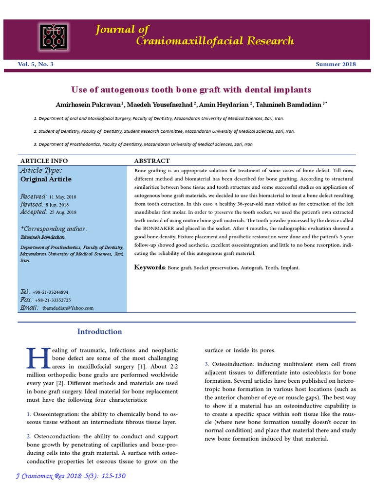 Autogenous Tooth Bone Graft for Implants | PDF | Human Tooth ...