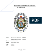 ANÁLISIS CRÍTICO DEL INFORME DE POLÍTICA ECONÓMICA BOLIVIANA