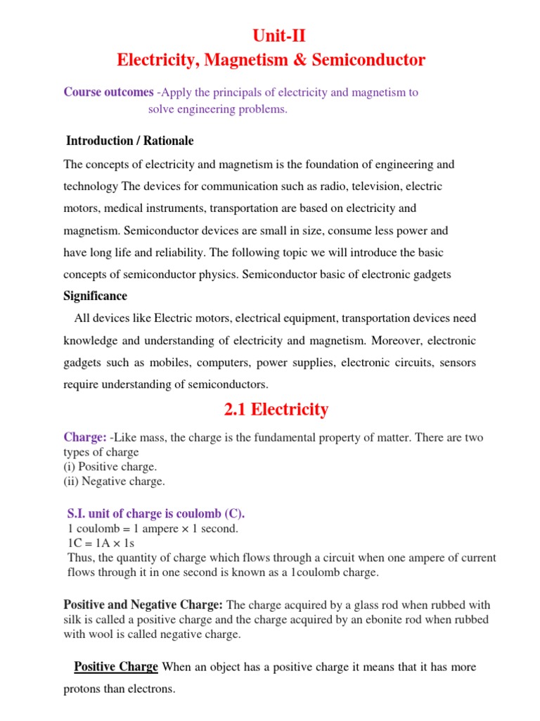 Unit 2 Electricity & Semiconductors PDF PN Junction