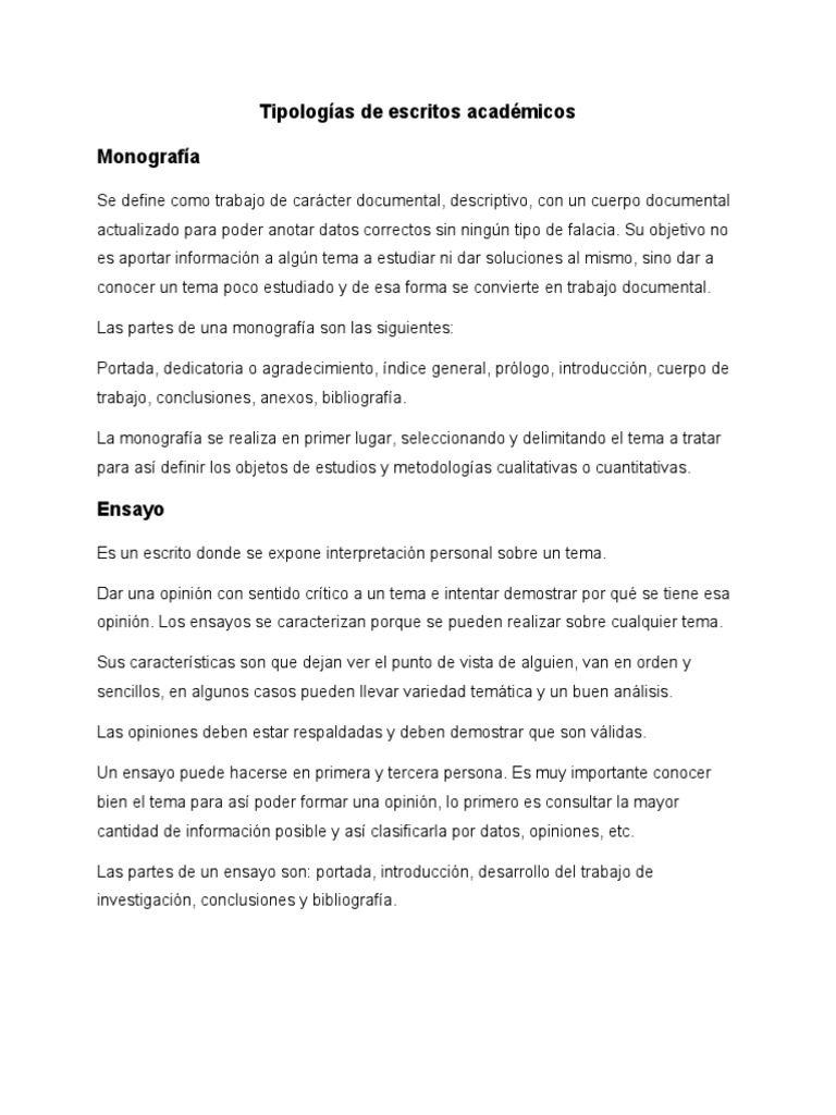 Tipos de Escritos Académicos | PDF | Ensayos | Cognición