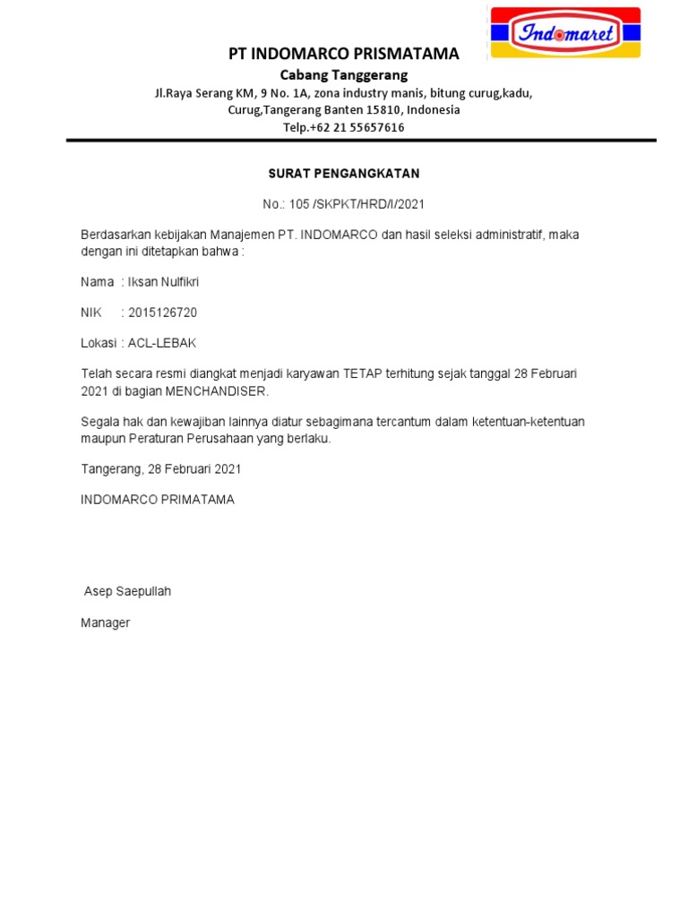 36 Surat Keterangan Kerja Indomaret Pdf Contoh Surat - vrogue.co
