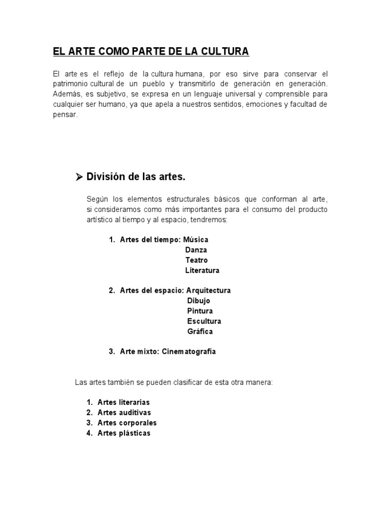 El Arte Como Parte de La Cultura | PDF | Las artes | Estética