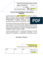 PLT-SST-001 Política de Seguridad y Salud en El Trabajo