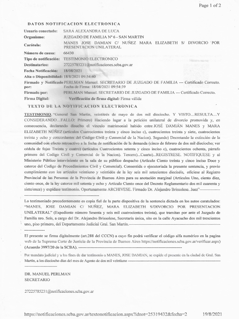 Sentencia de Divorcio | PDF