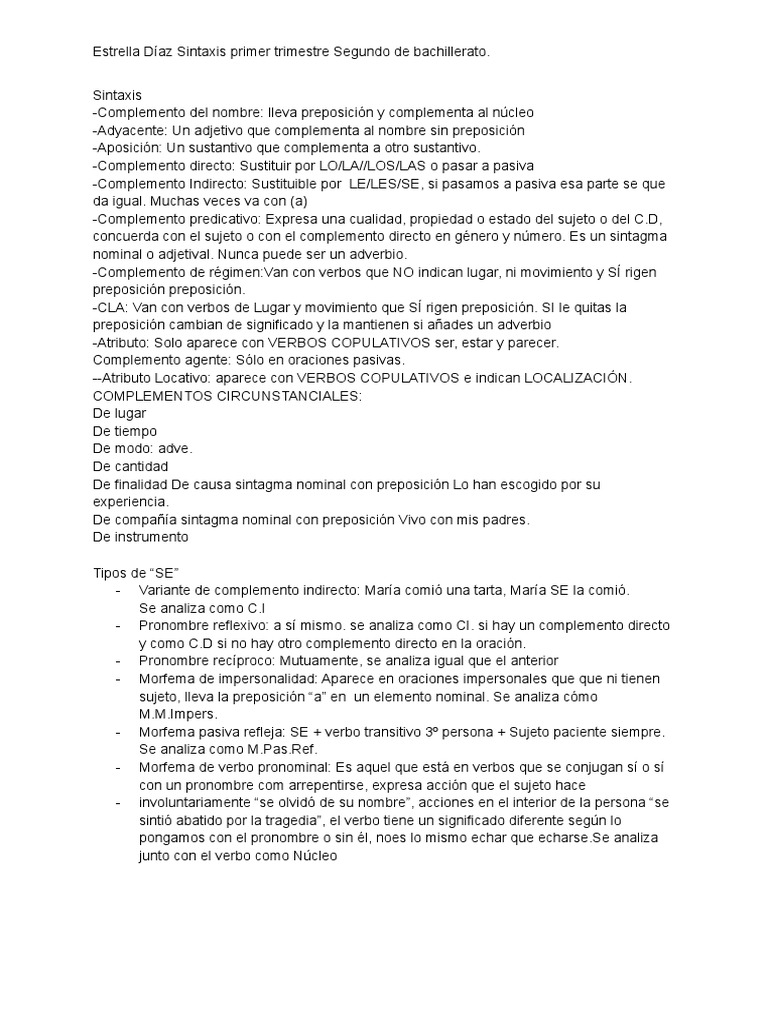 Sintaxis RESUMEN CORTO Y RÁPIDO PDF Verbo Asunto (gramática)