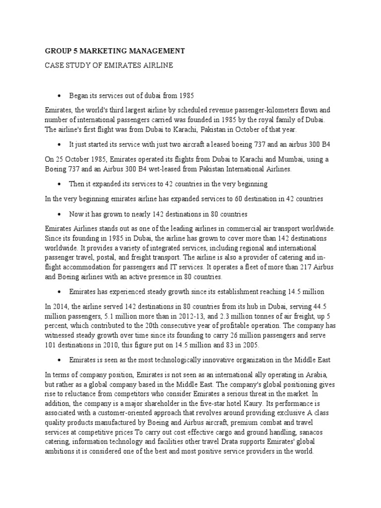 Emirates Airlines: A 1985 Case Study | PDF | Emirates (Airline) | Airlines
