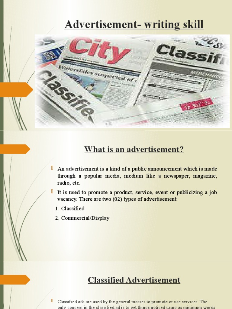 Advertisement Writing Skills Guide | PDF | Advertising | Communication