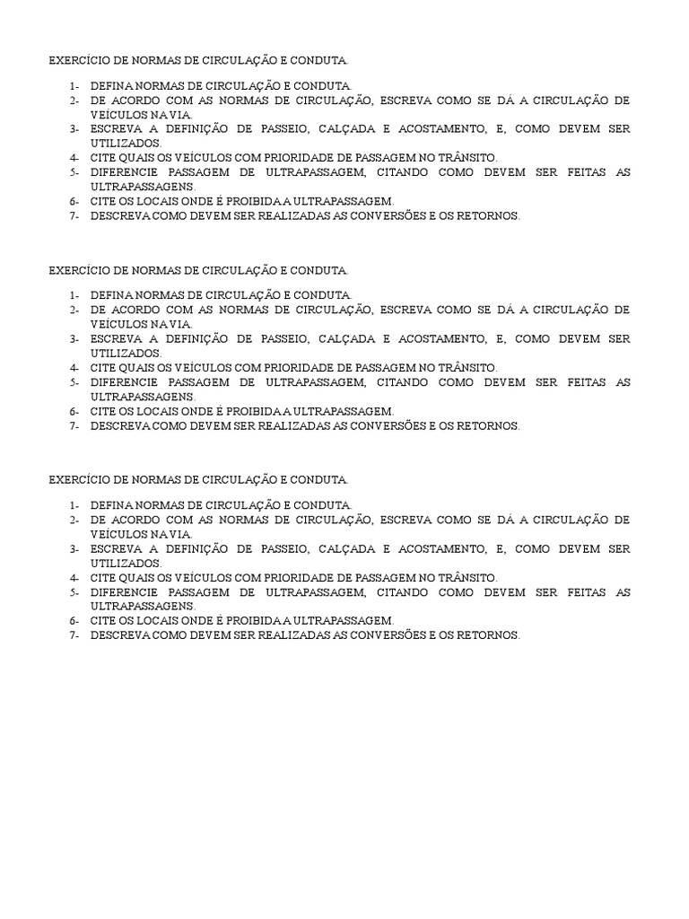 Exercício de Normas de Circulação e Conduta 1 | PDF