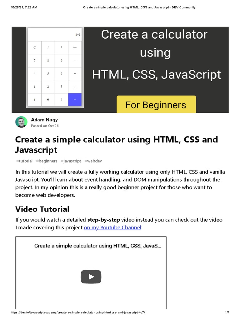 Create A Simple Calculator Using HTML, CSS and Javascript - DeV ...
