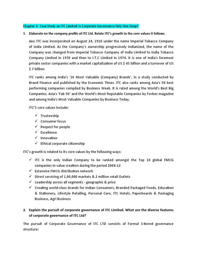 Elaborate On The Company Profile Of Itc Ltd Relate Itc S Growth To The
