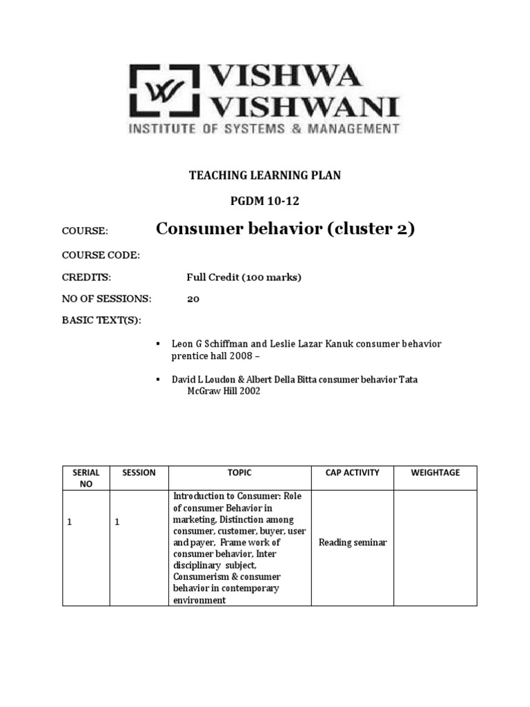 Consumer Behavior Teaching Plan | PDF | Consumer Behaviour | Attitude ...
