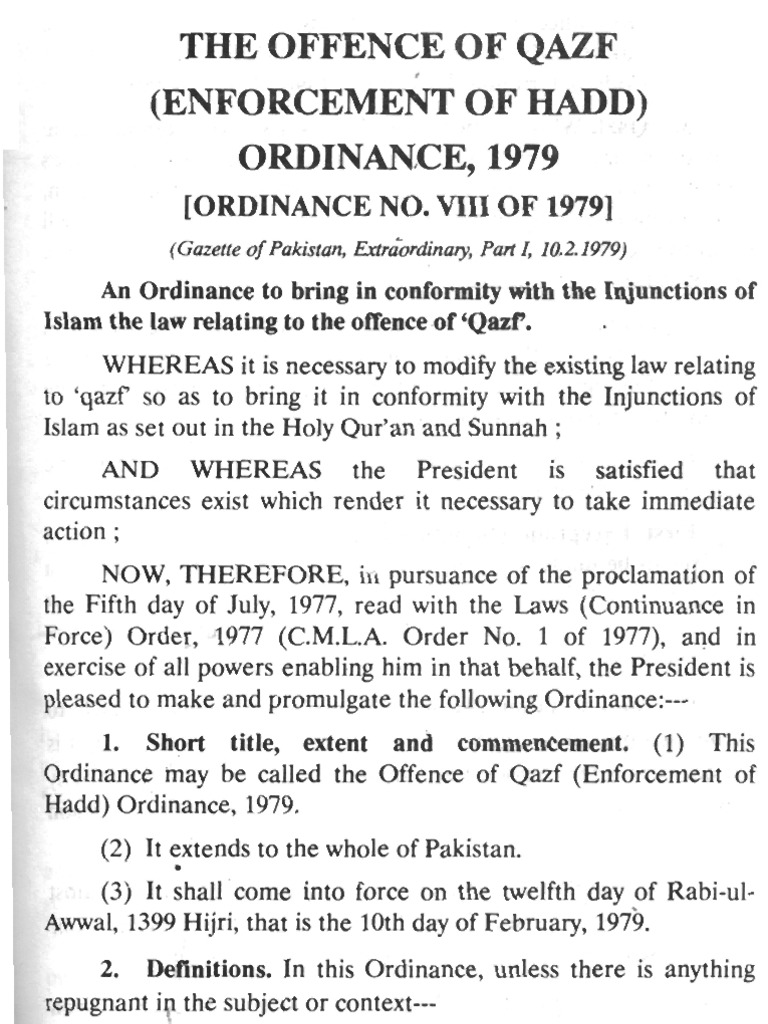Qazaf Ordinance 1979 PDF Criminal Procedure In South Africa