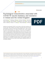 Psychological Characteristics Associated With COVID-19 Vaccine Hesitancy and Resistance in Ireland and The United Kingdom