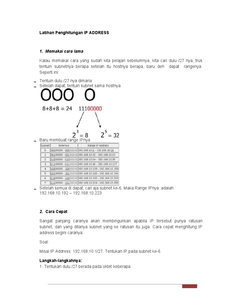 Latihan Penghitungan IP ADDRESS | PDF