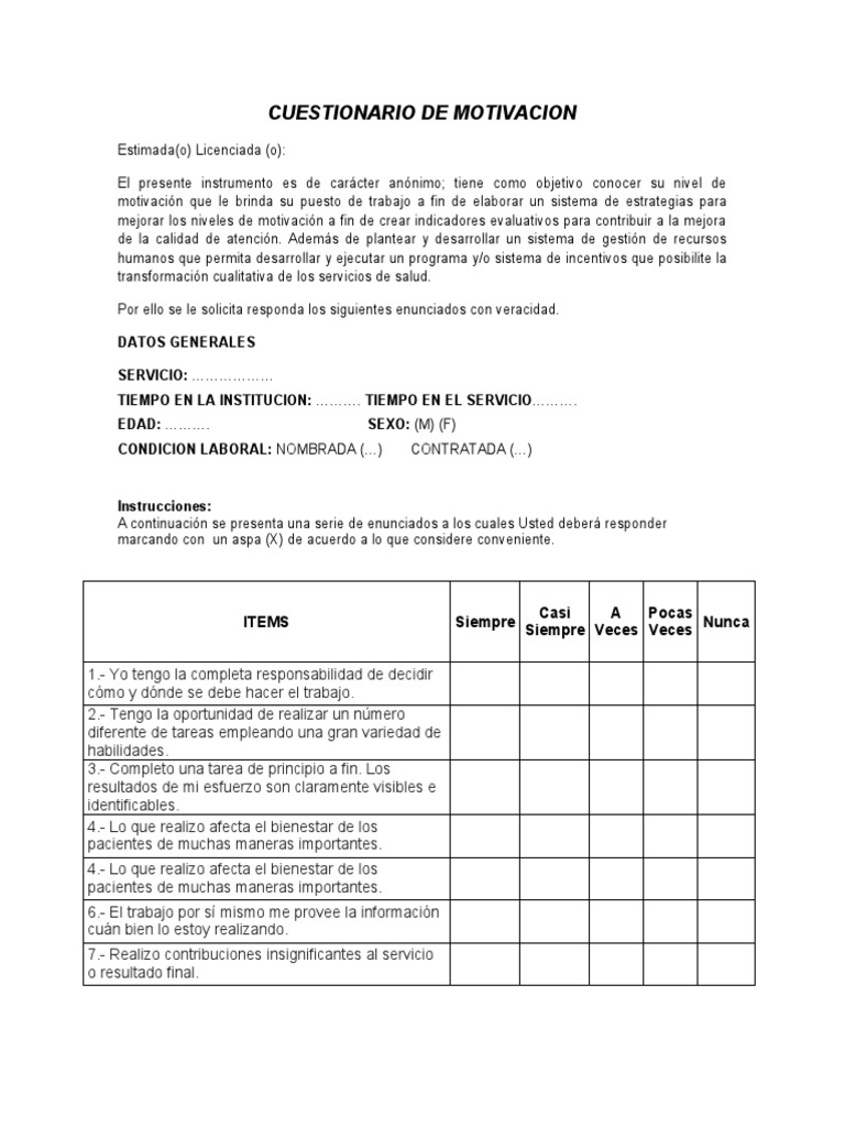 Cuestionario de Motivacion Tesis 5555 | PDF | Bienestar | Cognición
