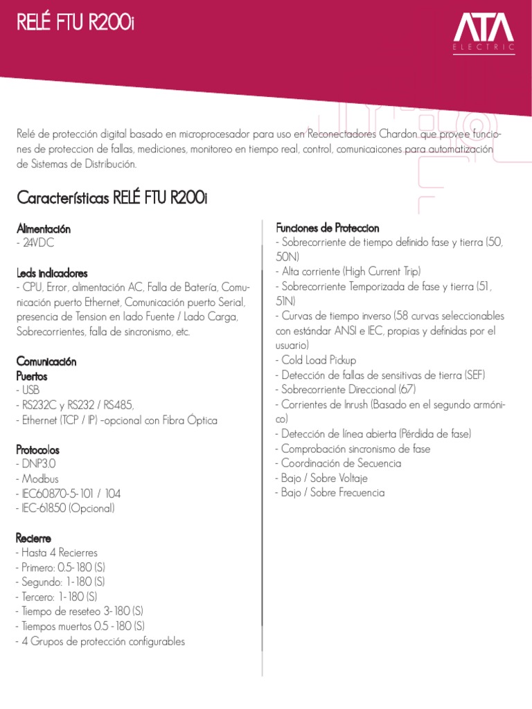 Rele FTU R200i | PDF | Relé | voltaje