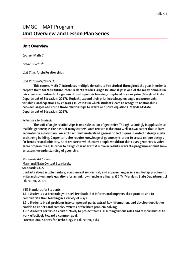 Unit Overview and Lesson Plan Series: UMGC - MAT Program | PDF | Angle ...