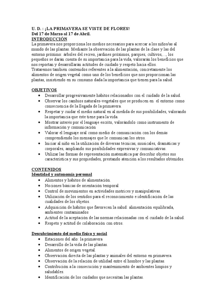 Unidad didáctica, la primavera