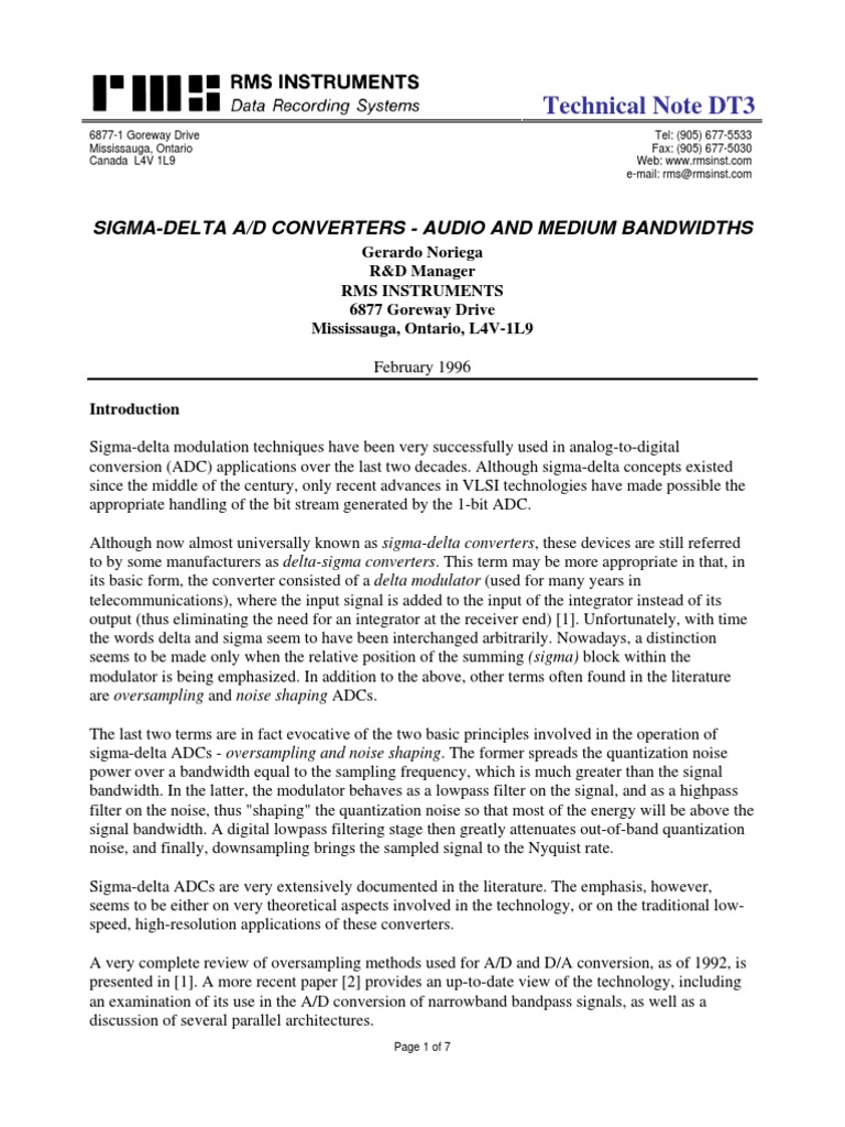 Technical Note DT3 SigmaDelta A/D Converters Audio and Medium