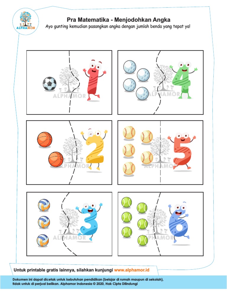 Latihan Printable Menjodohkan Angka Pdf