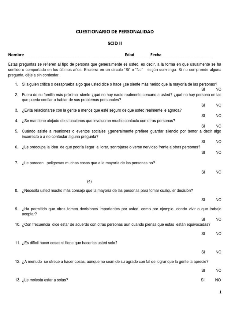 Cuestionario de Personalidad Scid Ii | Descargar gratis PDF | Las ...